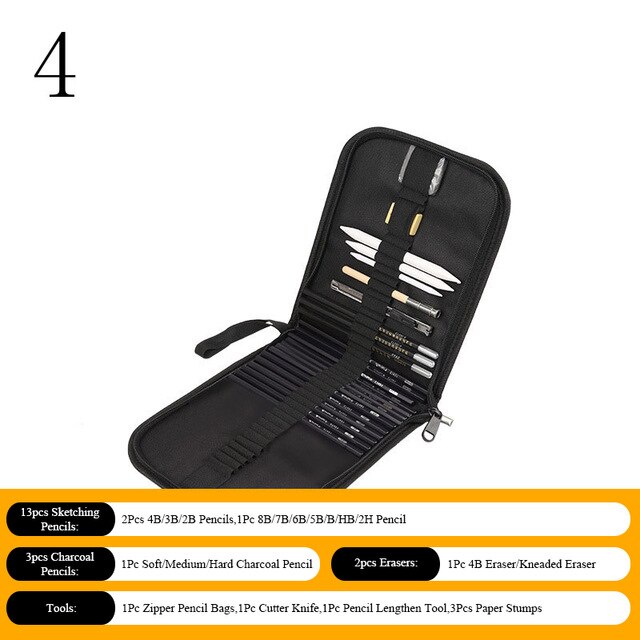 Sketch Pencil Set Sketching Drawing Kit Wood Pencil Bags Students Drawing Art Supplies Office Stationery: 4