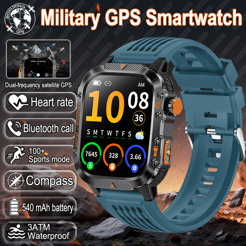Para xiaomi militar esportes ao ar livre gps relógio inteligente men3atm à prova dwaterproof água bússola embutido gps freqüência cardíaca bluetooth chamada smartwatch: green