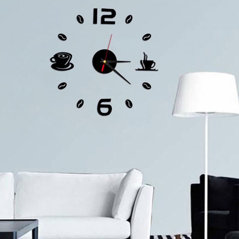 Coffee Cups Kitchen wall art 3d diy wall clocks mirror clock modern watches home decoration DIY decor sticker living room