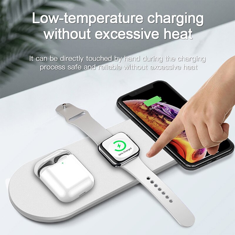 3 In 1 Wireless Charger Induction Charging Pad For IPhone 11 X XS Max XR Airpods Pro Apple Watch 5 4 Charge Docking Station: White