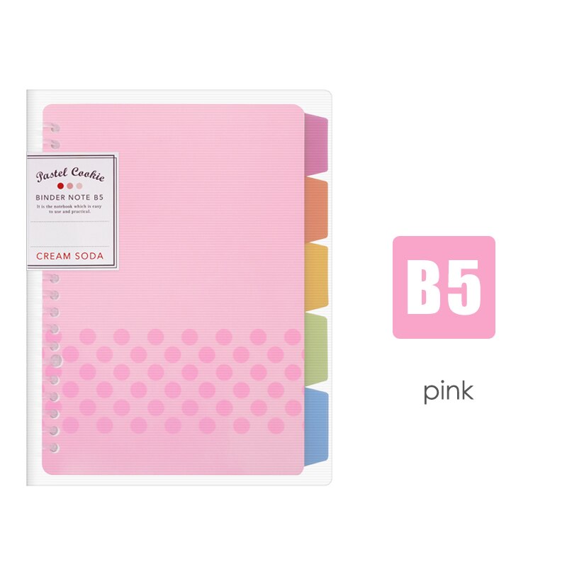 JIANWU japan KOKUYO Macaron note book loose leaf inner core A5 B5 notebook diary plan binder office school supplies ring binder: B5 pink