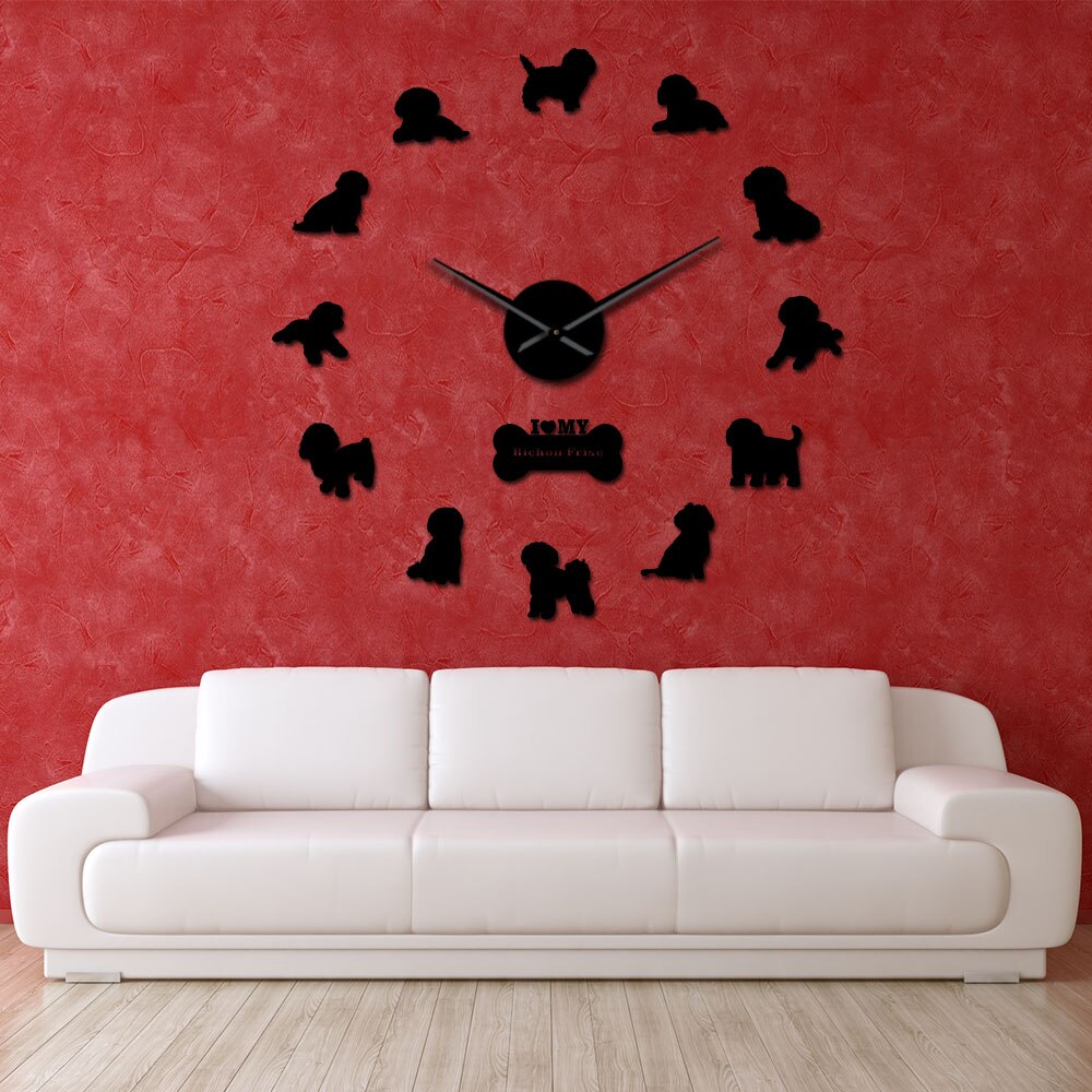 Bichon Frise Dog Breed Pug DIY Wall Clock Modern Wall Watches Animal Pet Decorative Large Big Clock Wall Sticker 3D Clock