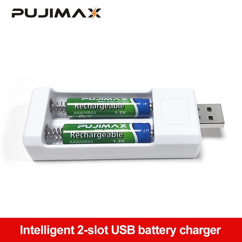 Pujimax Usb-uitgang 2 Slots Snelle Opladen Universele Oplaadbare Batterij Aa/Aaa Accu Opladen Tool Adapter Batterijen Oplader