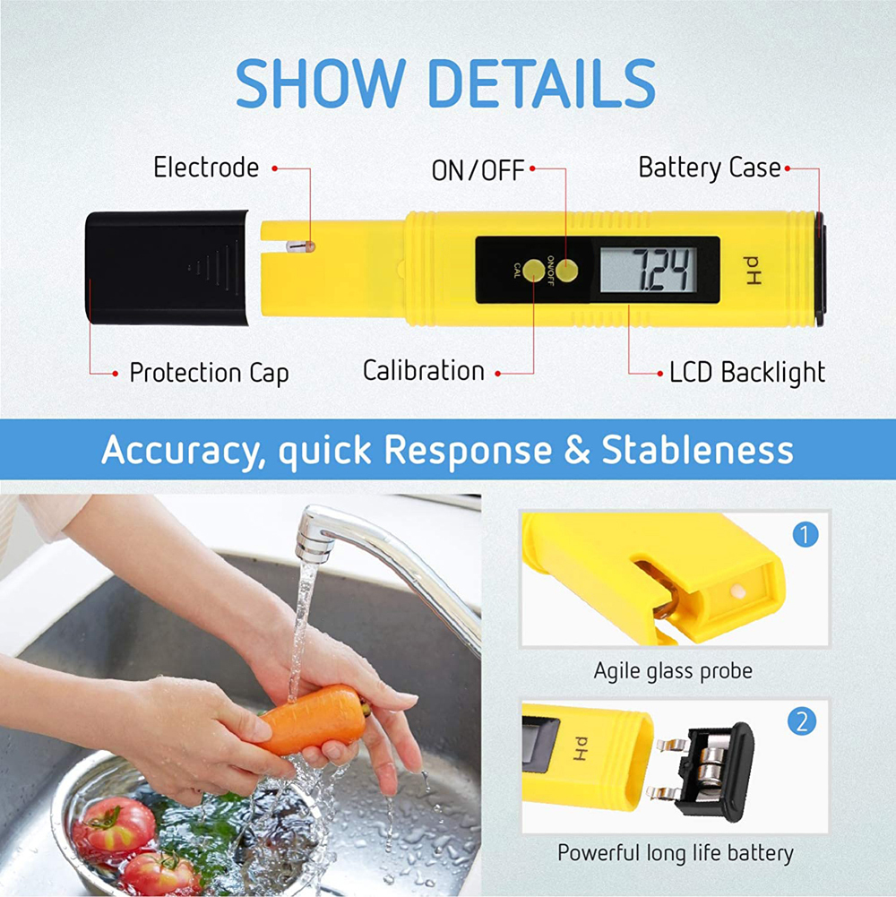2 stks TDS PH Meter Digitale Water Tester 0.01ph Hoge Nauwkeurigheid PH Meter 0-9990ppm Temperatuur TEMP PPM Tester