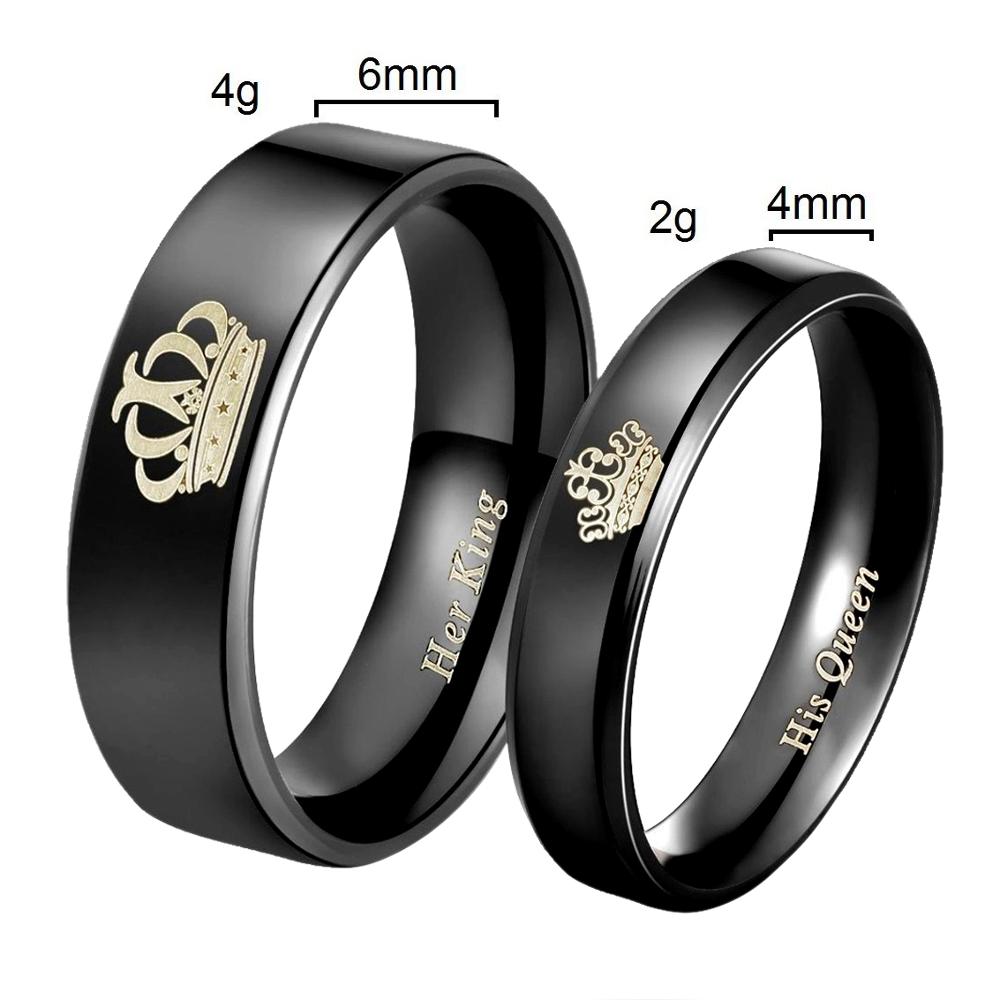 BONISKISS Her King His Queen Titanium Steel Couple Rings Wedding Band Set Anniversary Engagement Promise Ring Lovers