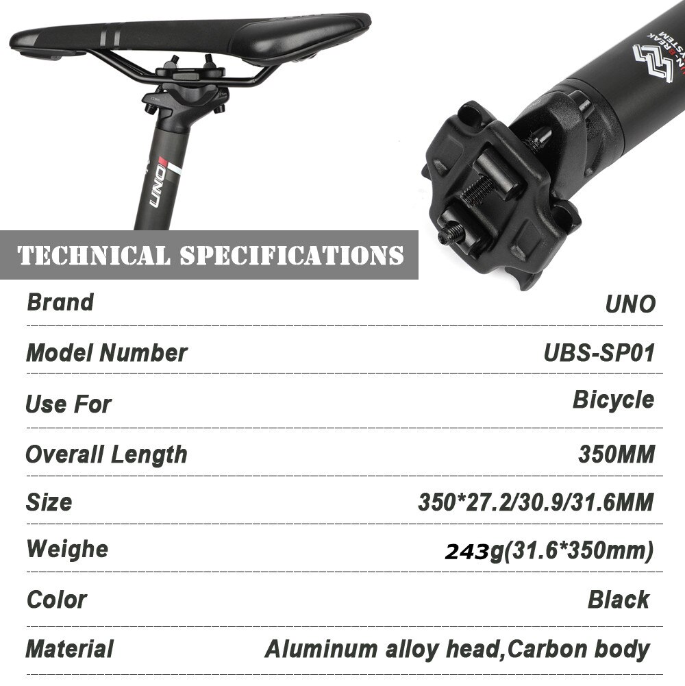 UNO Kalloy Carbon Fiber Seatpost Mountain Road Bike Seat Post 27.2/30.9/31.6mm MTB Carbon Fibre Seat Tube Offset 10mm