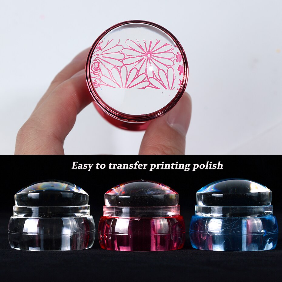 1 einstellen Französisch Nagel Stempel Mit Schaber Runde Silikon transparent Weichen Kopf Nagel Kunst Stempel Polnischen drucken Transfer Werkzeuge GL621