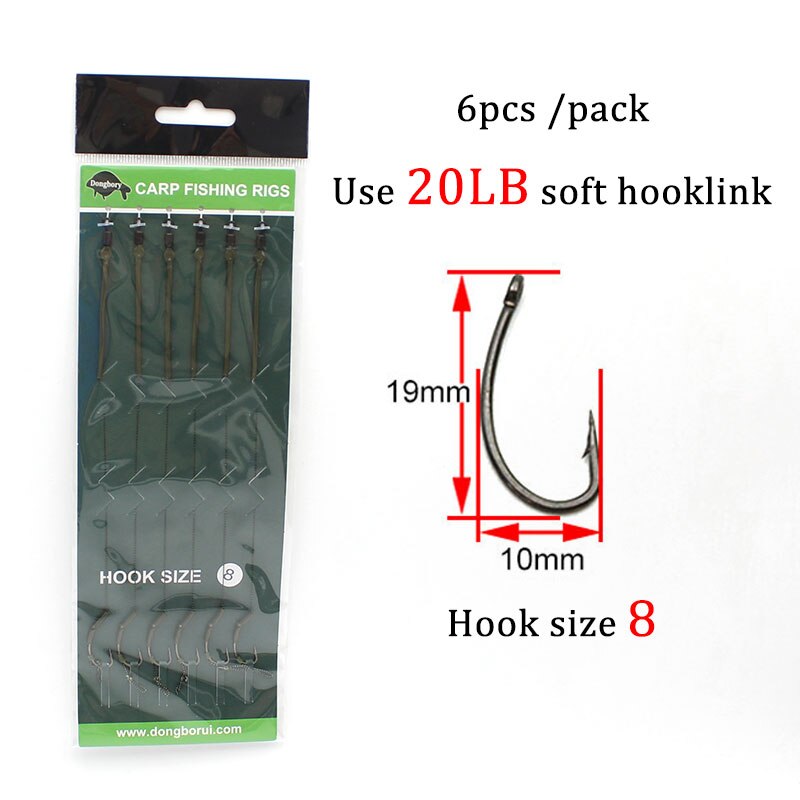 6pcs Pop Up Ready Made Carp Rig For Fishing Carp Fishing Hook Hair Rig Rolling Swivels Ring Barbed Hook Fishing Line Carp Tackle: With hook size 8