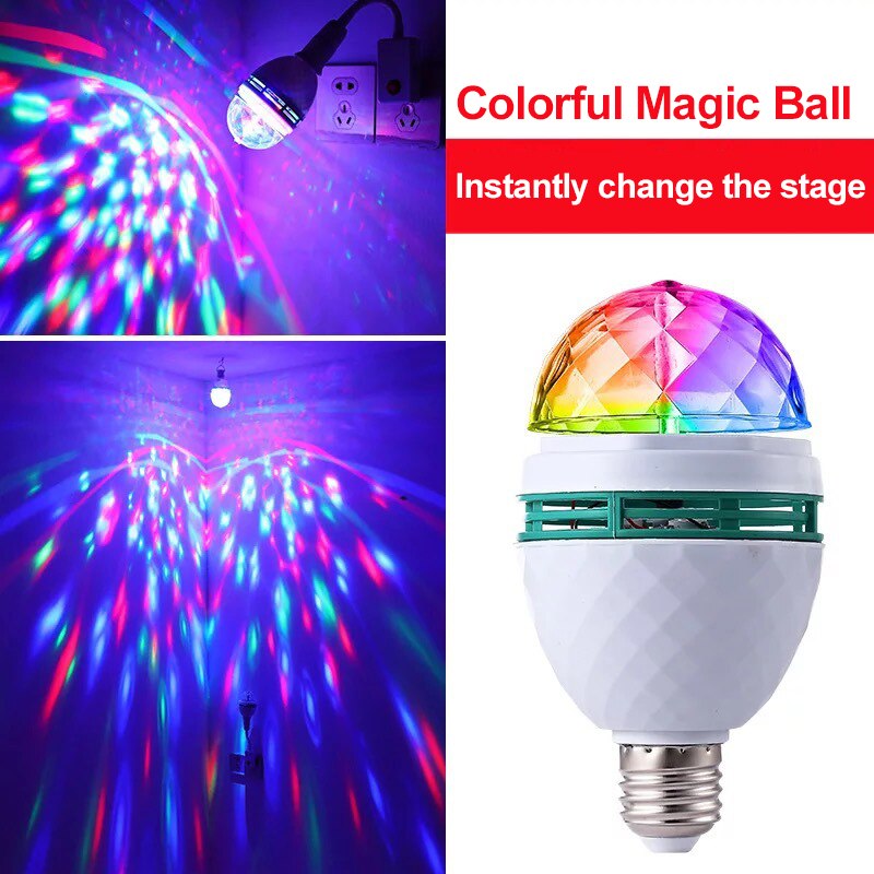 E27 RGB LED Bulbs Funny Crystal Ball Auto Rotating LED Stage Light Bulb Disco Lights Party Lamp Stage Lights Wedding Decro