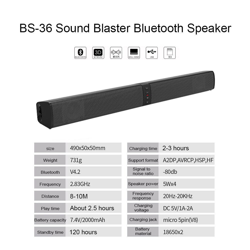 Home Theater 20W Bluetooth Soundbar Tv Aux Optic Bluetooth Soundbar Speakers Kolom Soundbar Subwoofer Speaker Voor Tv Computer