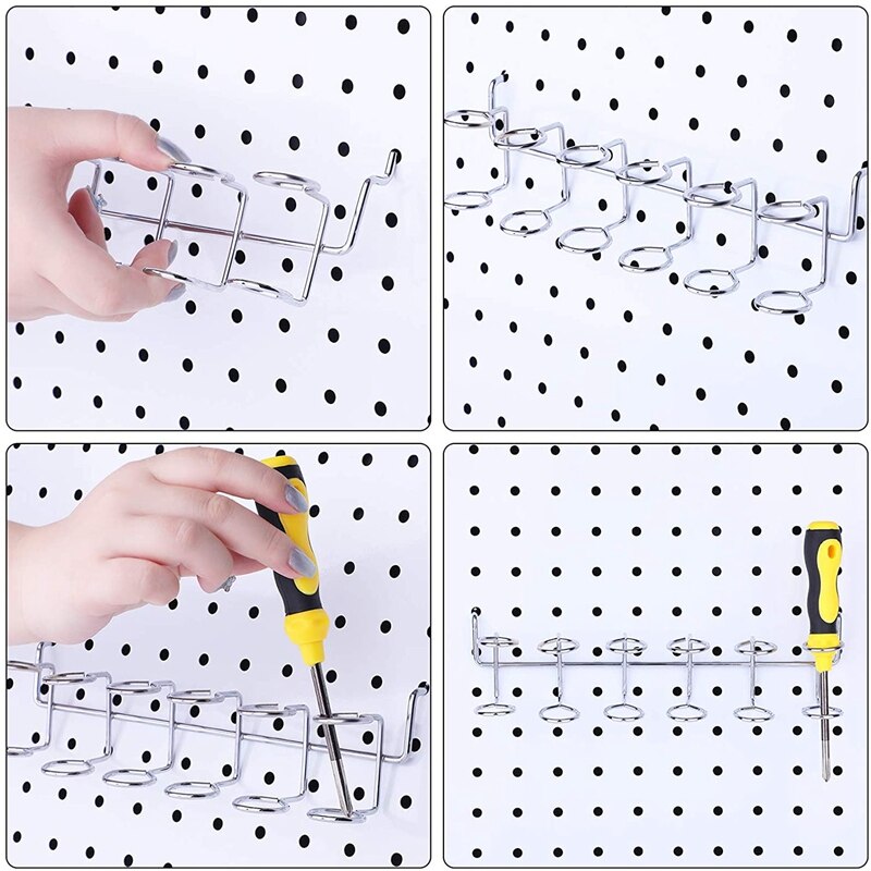 Pegboard Screwdriver Holders Pegboard Accessories Multi-Ring Tool Holders Multi-Tool Organizer Racks Silver,2 Pcs