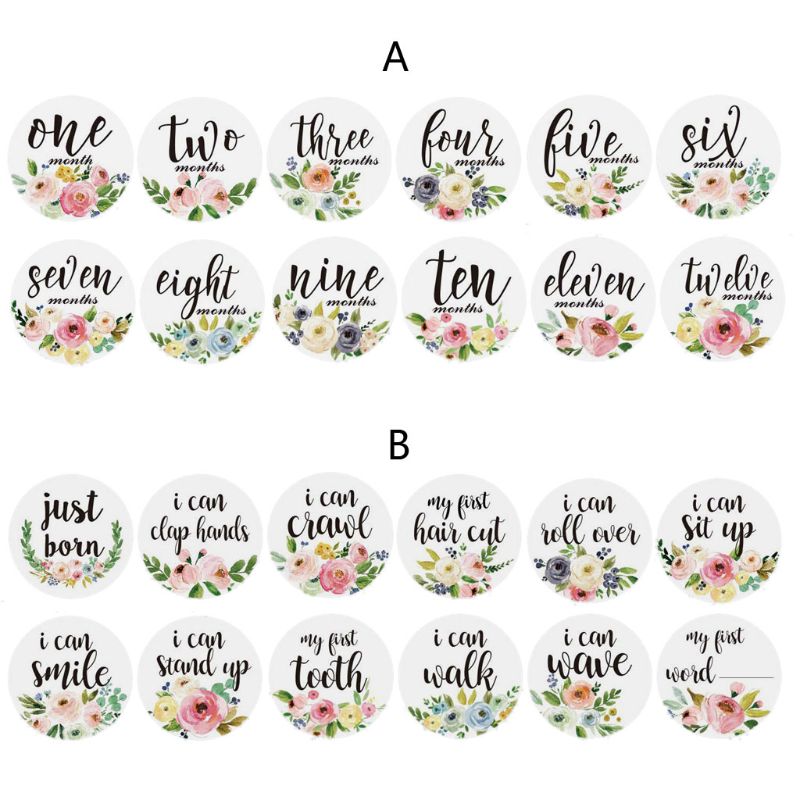 12- pack baby maandstickers en mijlpaalstickers neutrale baby eerste jaar maand