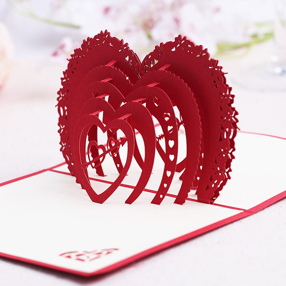 Love Heart 3D POP UP Cards Valentine Day Postcard Wedding Anniversary Invitation Greeting Cards for Girlfriend