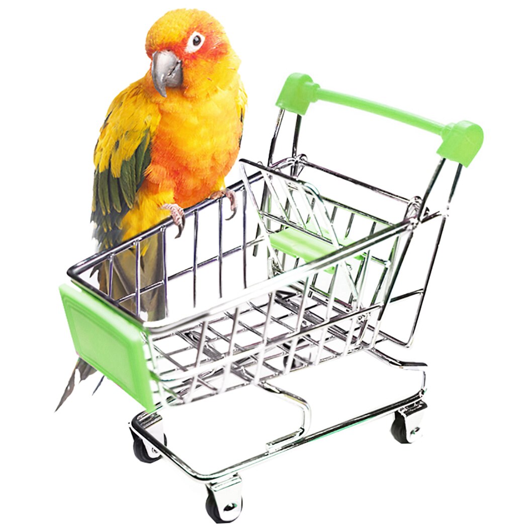 Colorful Funny Mini Supermarket Shopping Cart Trolley Pet Bird Parrot Hamster Toy Mini Shopping Cart Bird Shopping Cart: Green