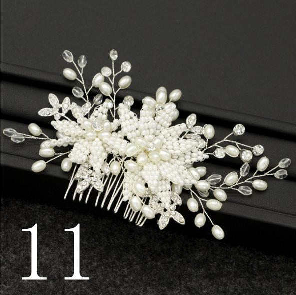 Women Bridal Ivory Red Flower Hair Comb Crystal Tiara Pearls Gorgeous Hair jewellry Wedding Party Decoration Accessories: 11