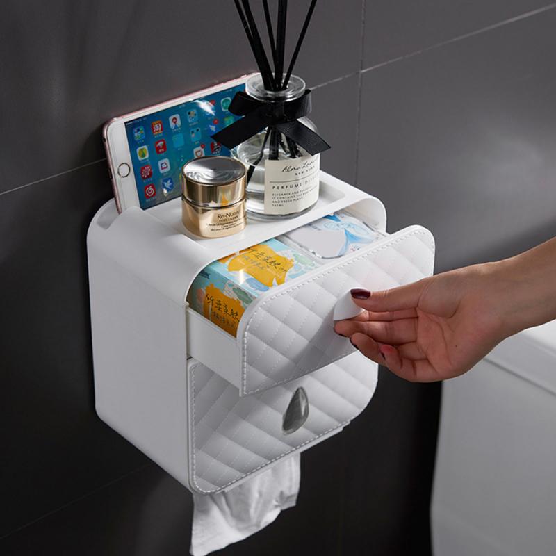 Household Waterproof Wall Mounted Toilet Paper Tray Roll Paper Tube Storage Box Tray Tissue Box Shelf Home Bathroom Product