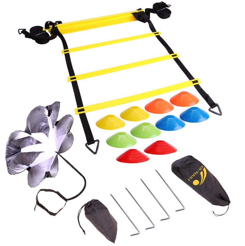 Adjustable Footwork Soccer Football Fitness Speed Rungs Agility Ladder Training Equipment Kit with Resistance Parachute Disc: Colorful 6M 12Rung