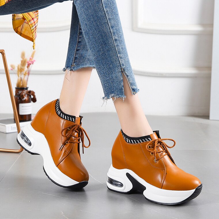 Platform Sneakers Zwart Verborgen Sleehak Casual Schoenen Voorjaar Vrouwen Lift High-Hakken Laarzen Vrouwen Sneakers 8 Cm hakken: brown / 6