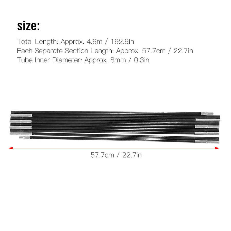 2pcs 4.9M Tent Rod Outdoor Camping Tent Pole Anti-rust Sturdy Multi Sections Foldable Lightweight Support Pole Tent Accessories