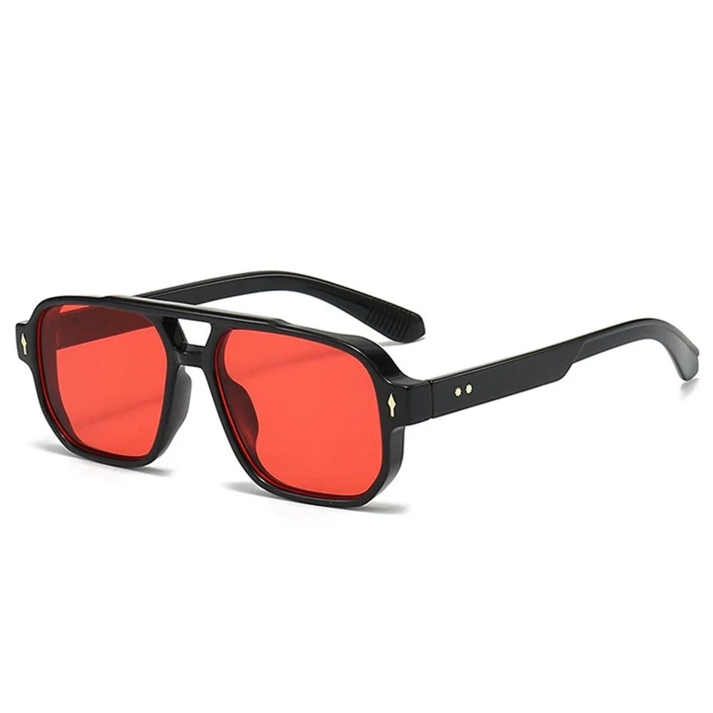 JNPCXI Vintage doble puente hombres gafas de sol cuadradas verde océano lente UV400 gafas mujeres tendencia remaches gafas de sol: Azul