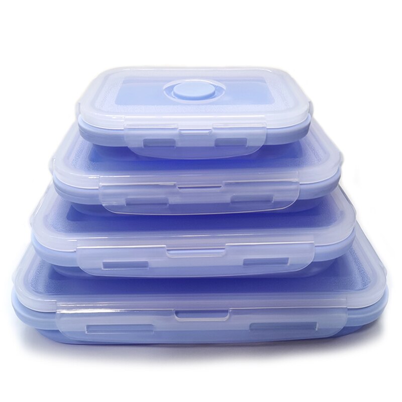 4 Stks/set Siliconen Rechthoek Lunchbox Inklapbare Bento Box Vouwen Voedsel Container Kom 300/500/800/1200ml Voor Servies: 02blue purple