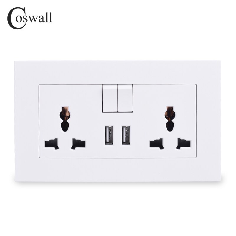 Coswall 13A Universele Stekkerdoos 2 Usb Charge Port Voor Mobiele Output 2.1A Stopcontact Pc Panel