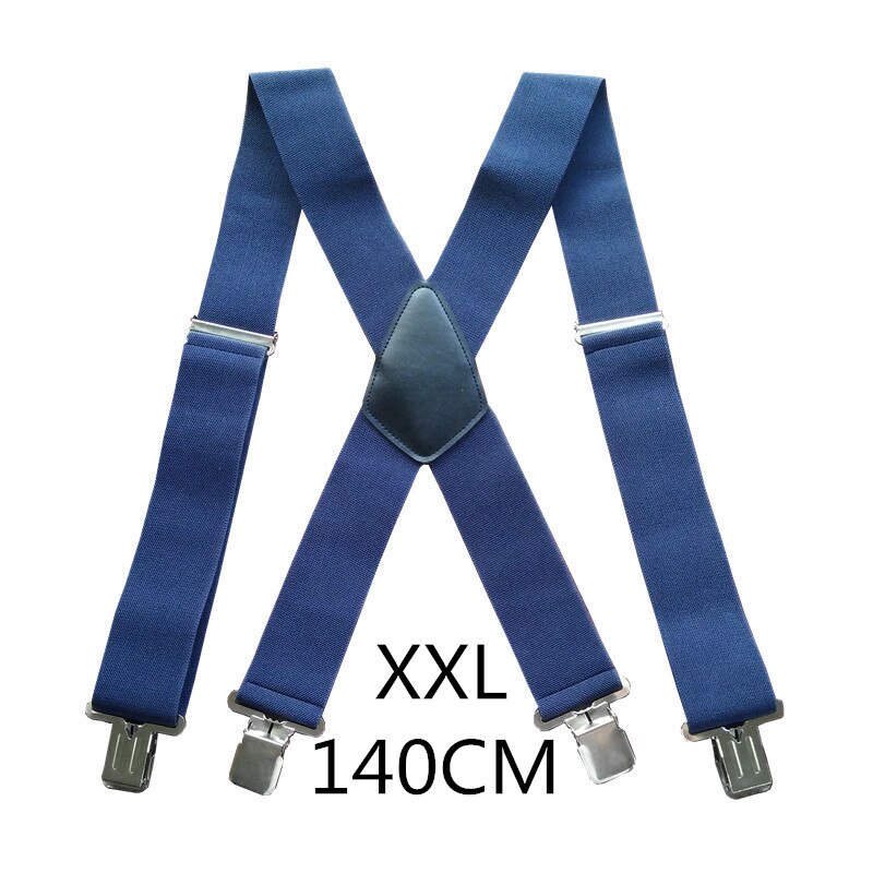 Bretelles réglables à haute élasticité pour homme, grande taille 50mm de large, 4 pinces solides, robustes, dos X, pantalons, 5 couleurs: Navy-140cm