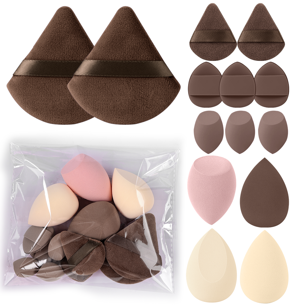 Juego de brochas de maquillaje para mujer, 3-20 piezas, base, sombra de ojos, colorete, resaltador, corrector, herramienta de belleza femenina, esponjas de belleza, esponjas para pulgar: Beige