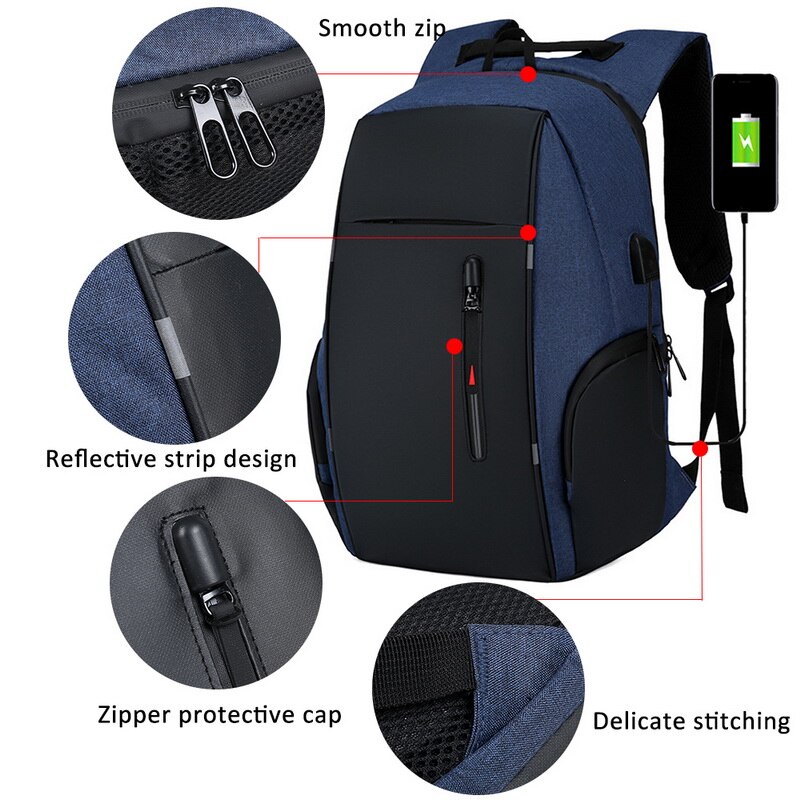 15.6 pouces sacs à dos d'ordinateur portable hommes multifonction étanche voyage sac à dos Anti-voleur USB mâle Mochila sac d'école