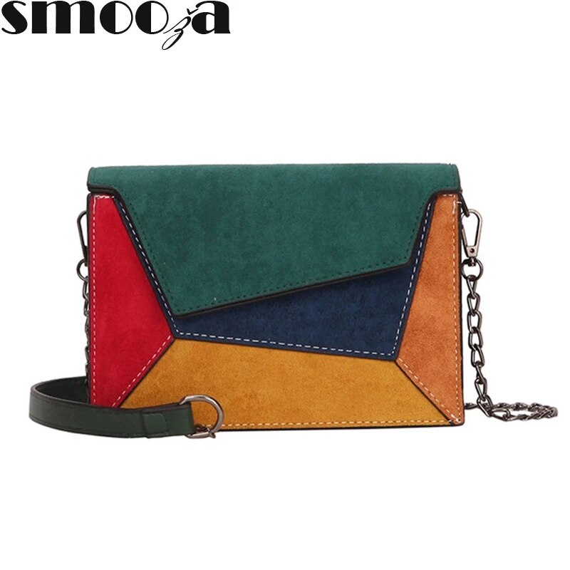 SMOOZA Retro Matte Patchwork Crossbody Bags for Women Small Flap Bags Chain Strap Shoulder Bag Ladies Criss-cross Bag