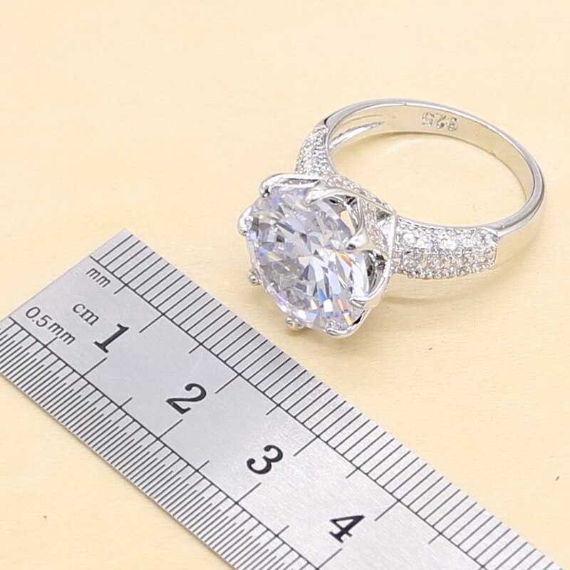 Populære hvide zirkon 925 sølv smykkesæt til kvinder armbånd halskæde øreringe ring vedhængsæske