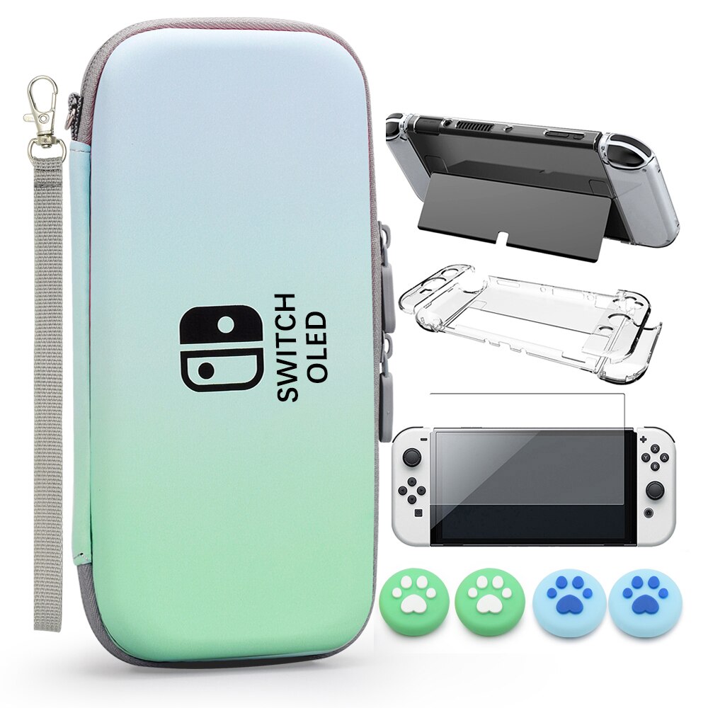 Switch OLED Storage Carry Bag Accessories Kit PC Clear Cover Case Screen Protector With Analog Grips for Nintendo Switch OLED: Grape