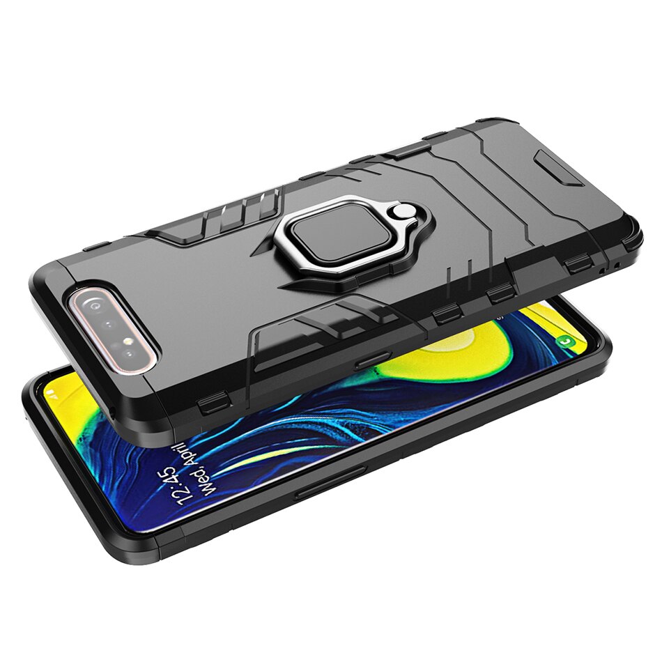 Capa protetora de luxo para samsung galaxy, com suporte e anel de magnetismo, à prova de choque, para samsung a80