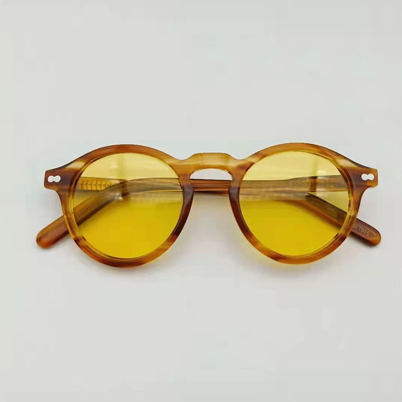 Lemtosh runda solglasögon herr johnny depp polariserade solglasögon kvinna lyxmärke vintage acetatbåge mörkerseende glasögon
