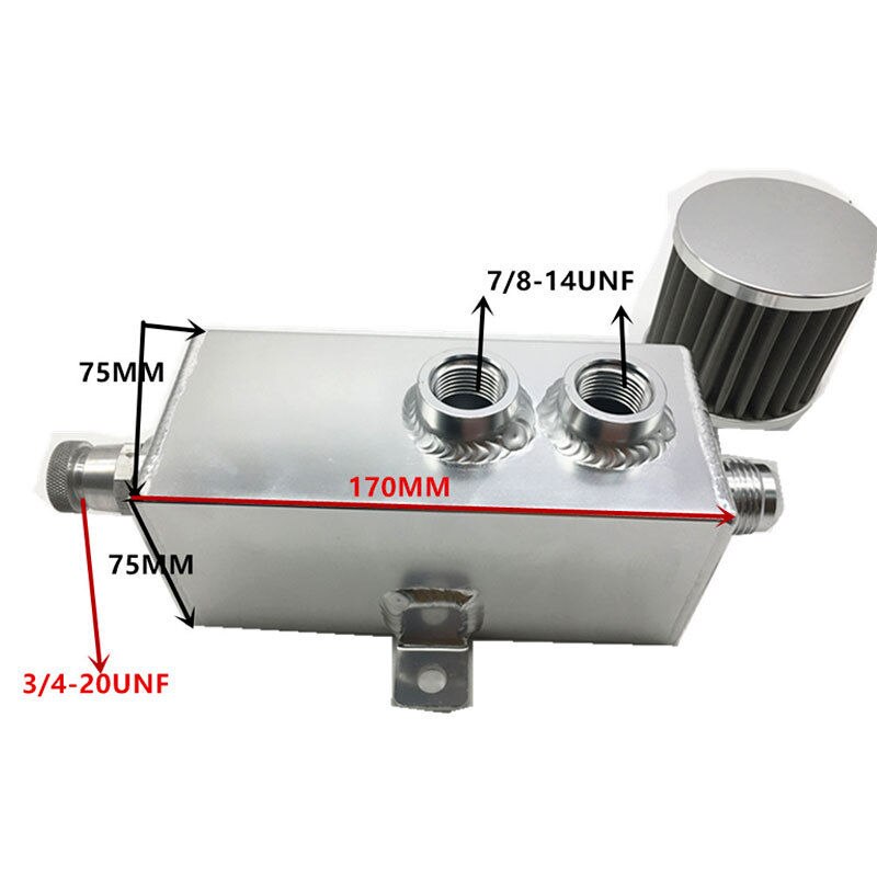 Universal 1L Aluminum Oil Catch Can Tank Fuel Tank With Breather & Filter Drain