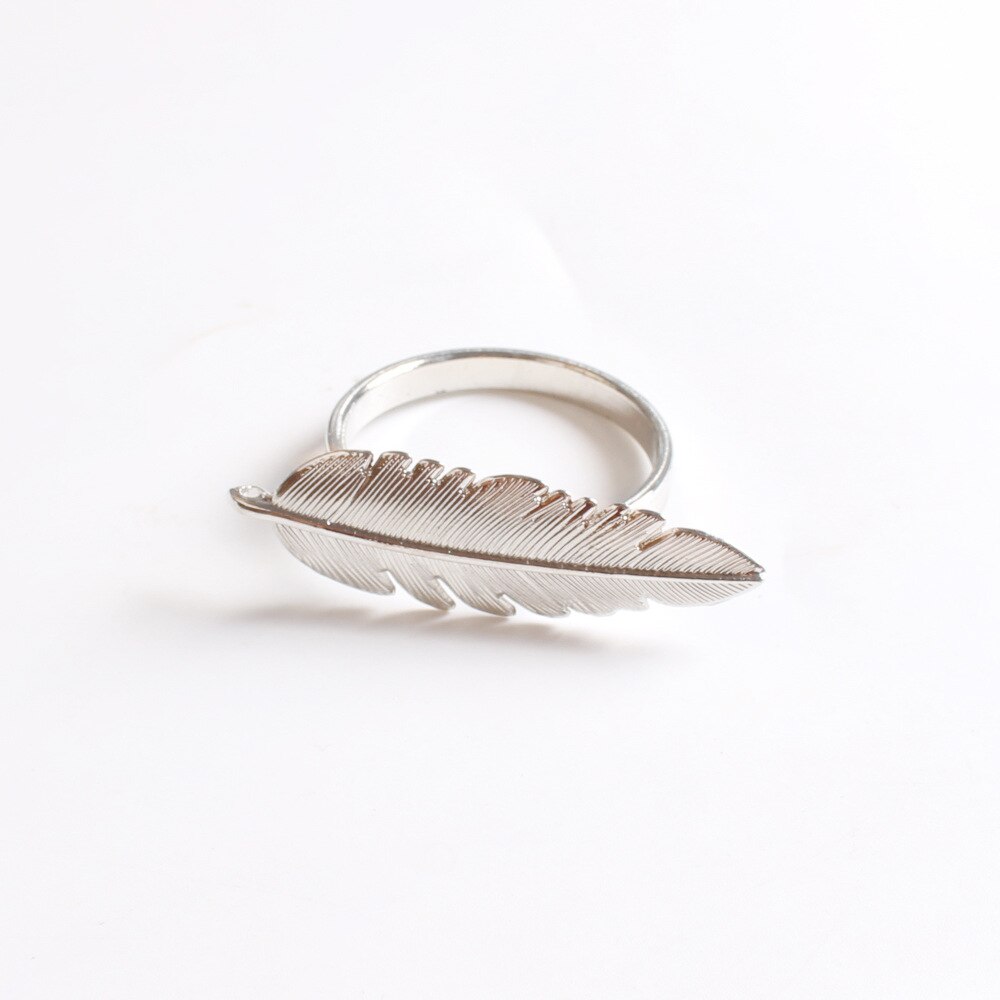 Anneau de serviette de table européen en métal, feuille, boucle, plume