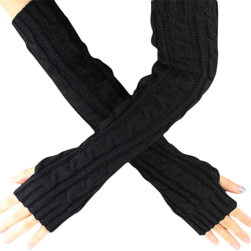 Kvindelige lange handsker uden fingre vinter håndled arm varmere strikket lange fingerløse handsker vante