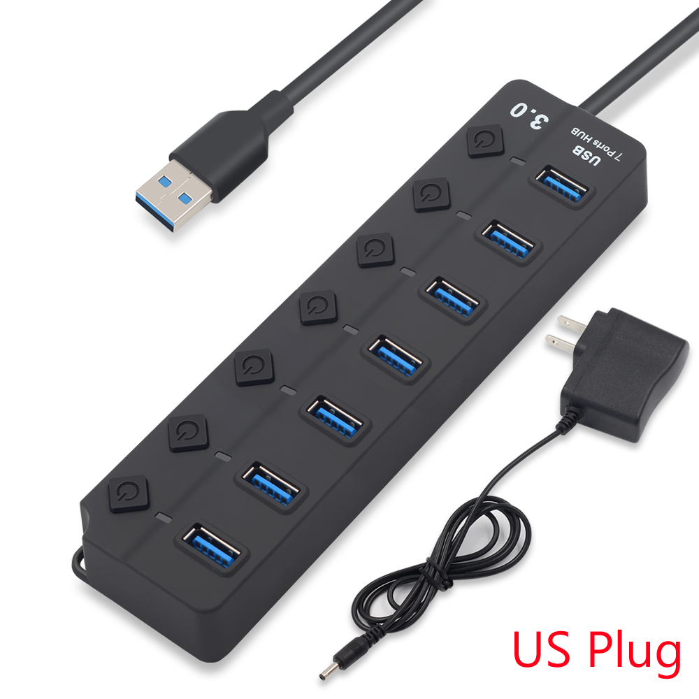 4/7 Port USB 3.0 Hub Splitter USB Hub 3.0 met Individuele Schakelaars LED Indicator EU US Power adapter voor MacBook Laptop: 7 ports US Plug