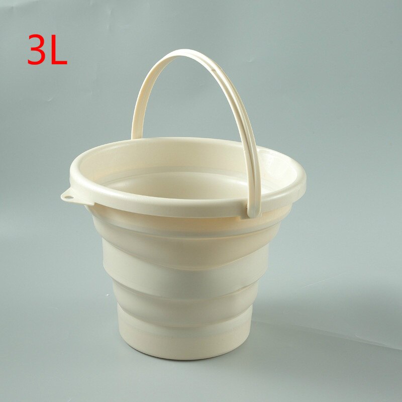 Draagbare opvouwbare emmer siliconen plastic auto emmer kinderen buiten visreis huishoudelijke multifunctionele emmer: Beige 3l