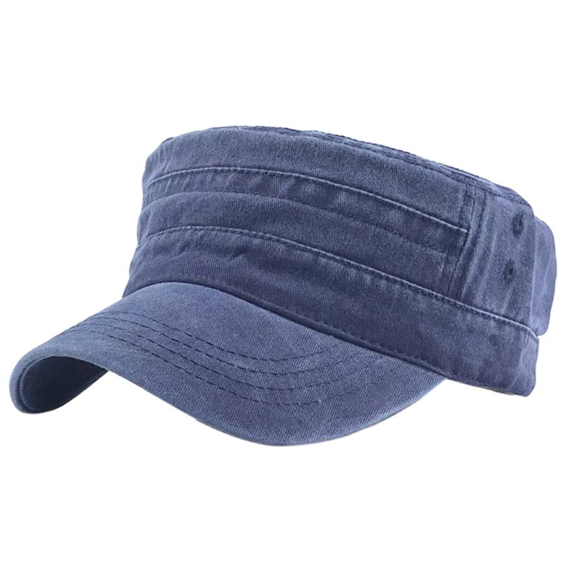 Mænd kvinder vintage vasket bomuld kadet baseball kasket ensfarvet afslappet udendørs solcreme justerbar klassisk flad top toppet hat: Marine blå