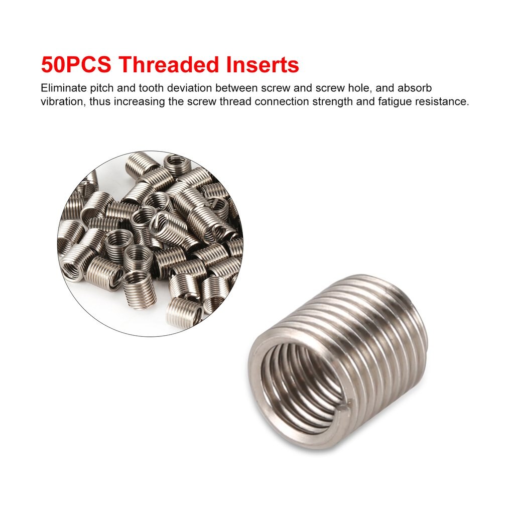 50PCS Threaded Inserts M5 0.8 2D Stainless Steel Wire Helicoil Fasteners Hardware Repair Tools Screw Sleeve Set