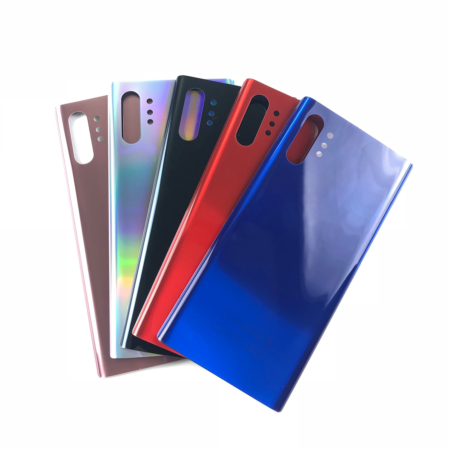 Original til samsung galaxy note 10 n970 note 10 plus  n975 n975f hus glaskasse batteri bagcover + selvklæbende klistermærke + logo