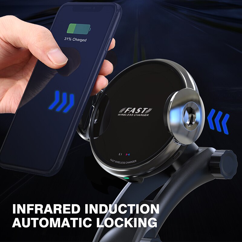 Qi Wireless Car Charger Telefoon Houder Snelle Opladen Smart Sensor Mount Dock Autoclamping Forhuawe Foriphone Forsamsung