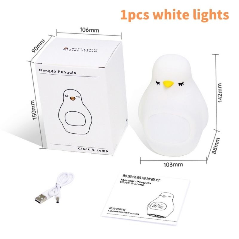 Kids Wekker Leuke Pinguïn Digitale Wekker Voor Kinderen Bureau Klok Kinderen Slaap Trainier Wake Up Nachtlampje Relojes: 1pc white lights