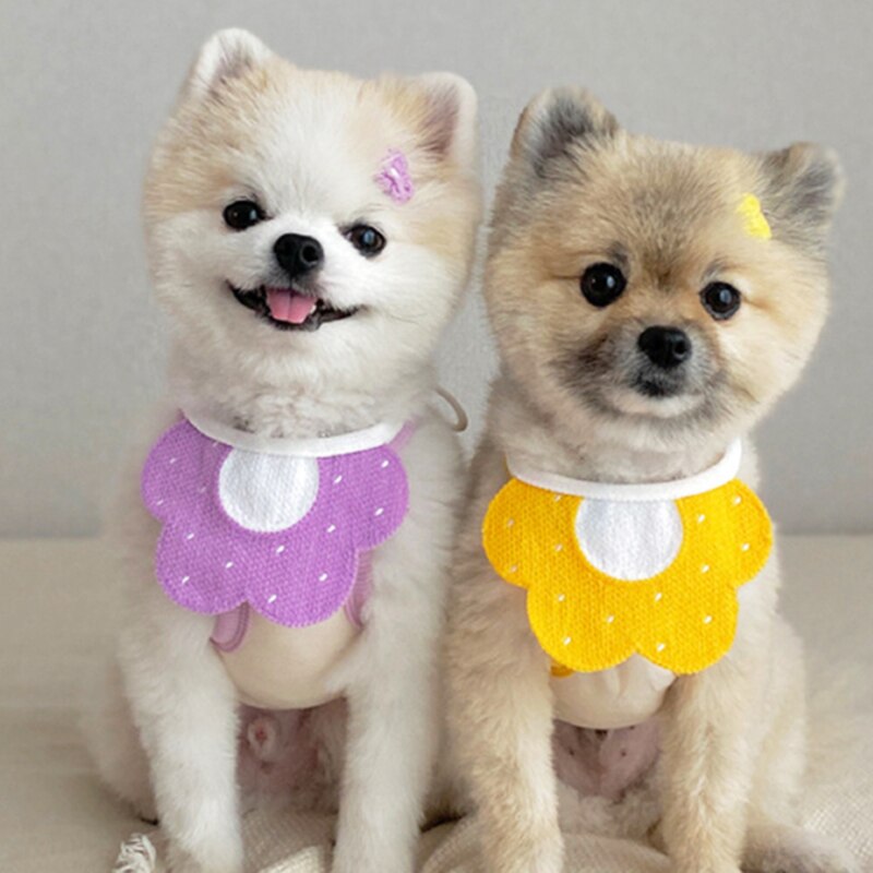 Collar con forma de flor para mascotas, Bandanas Kawaii para perros y gatos, Baberos para mascotas, bufanda, accesorios para cachorros y Husky, pechera de punto para gatos y perros