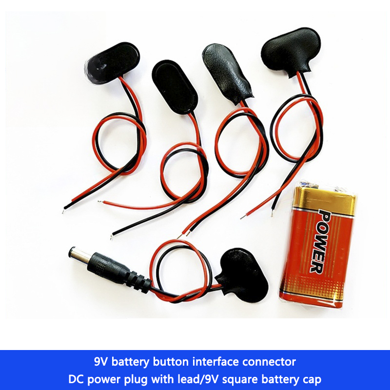 Conector de interfaz de botón de batería de 9V/con enchufe de alimentación CC de cable/tapa de batería cuadrada de 9V