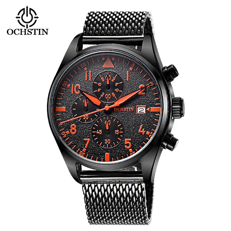 Ochstin heren pilotenhorloges luxe roestvrij staal waterdichte chronograaf sport quartz horloges voor heren relogio masculino