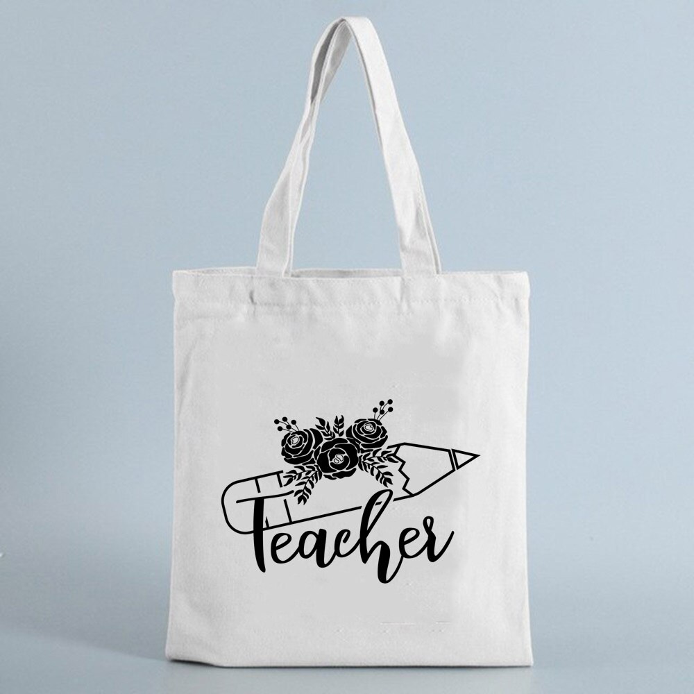 Moda eco professor lona bolsa de ombro reutilizável sacola de compras saco de livro dobrável saco de compras presente de viagem para professores dia