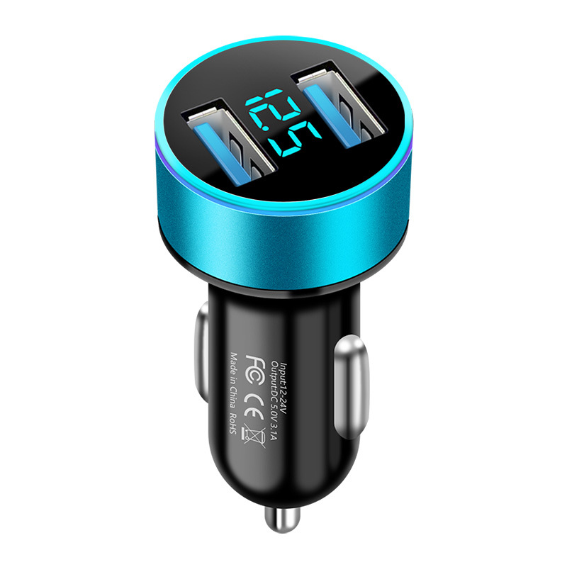 Car Charger 4.8A LED Display Dual USB Fast Charging Adapter For iPhone 12 13 Samsung Xiaomi 11 Car-charger Mobile Phone Charger: Blue