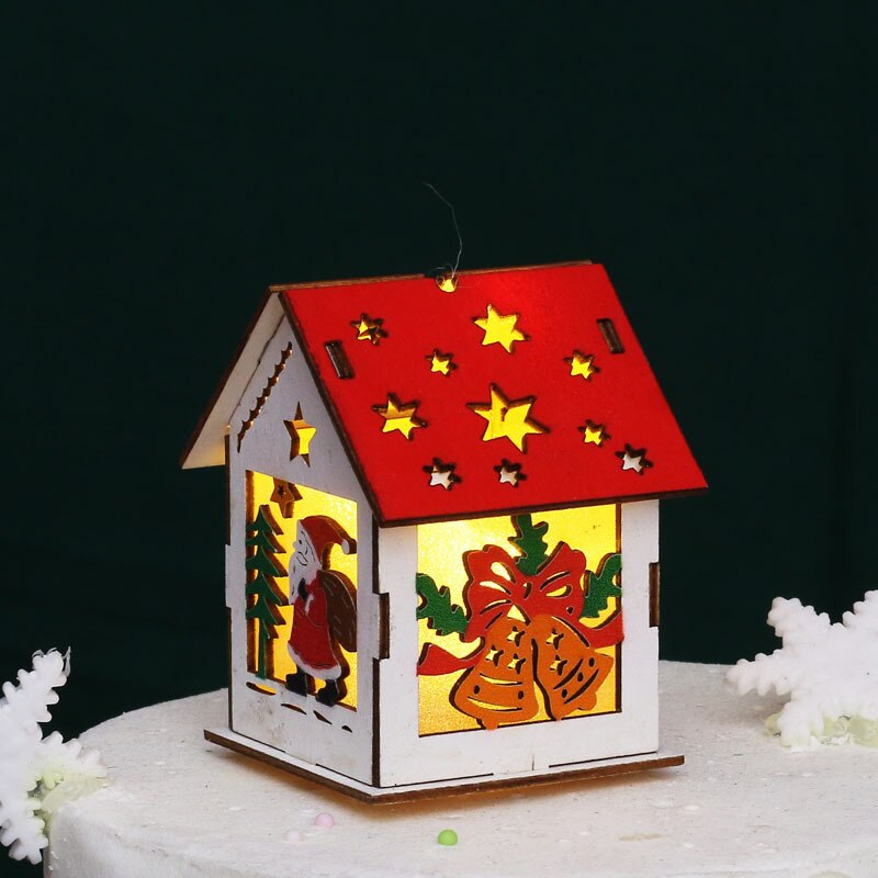 Træ julekage dekoration belyst træhus hus kage dekoration slæde julemanden kage kort jul
